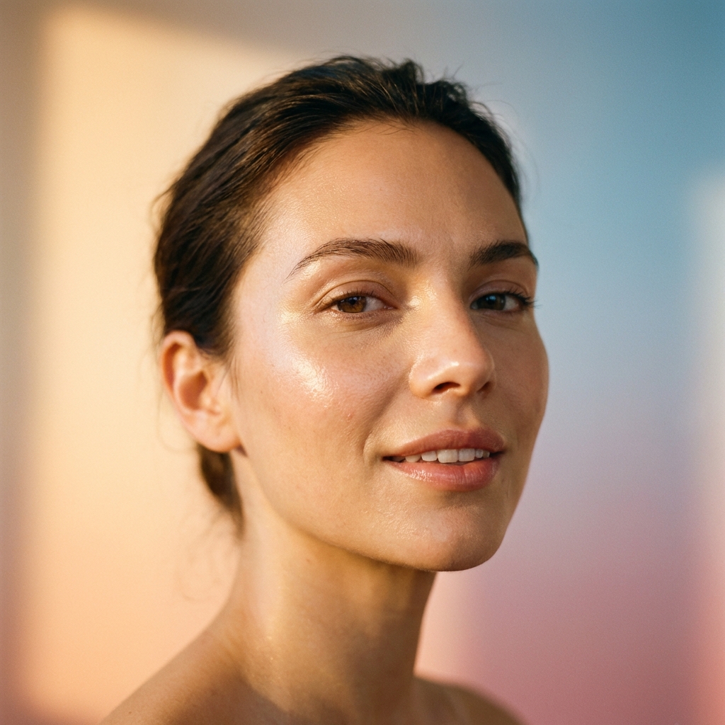 Natural light portrait of a woman with radiant skin showing skin undertone